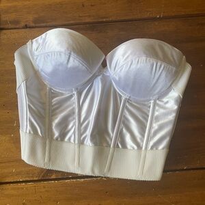 Wonderbra Vintage Estilo Corset Top 34B 34 B White Satin Strapless Boned